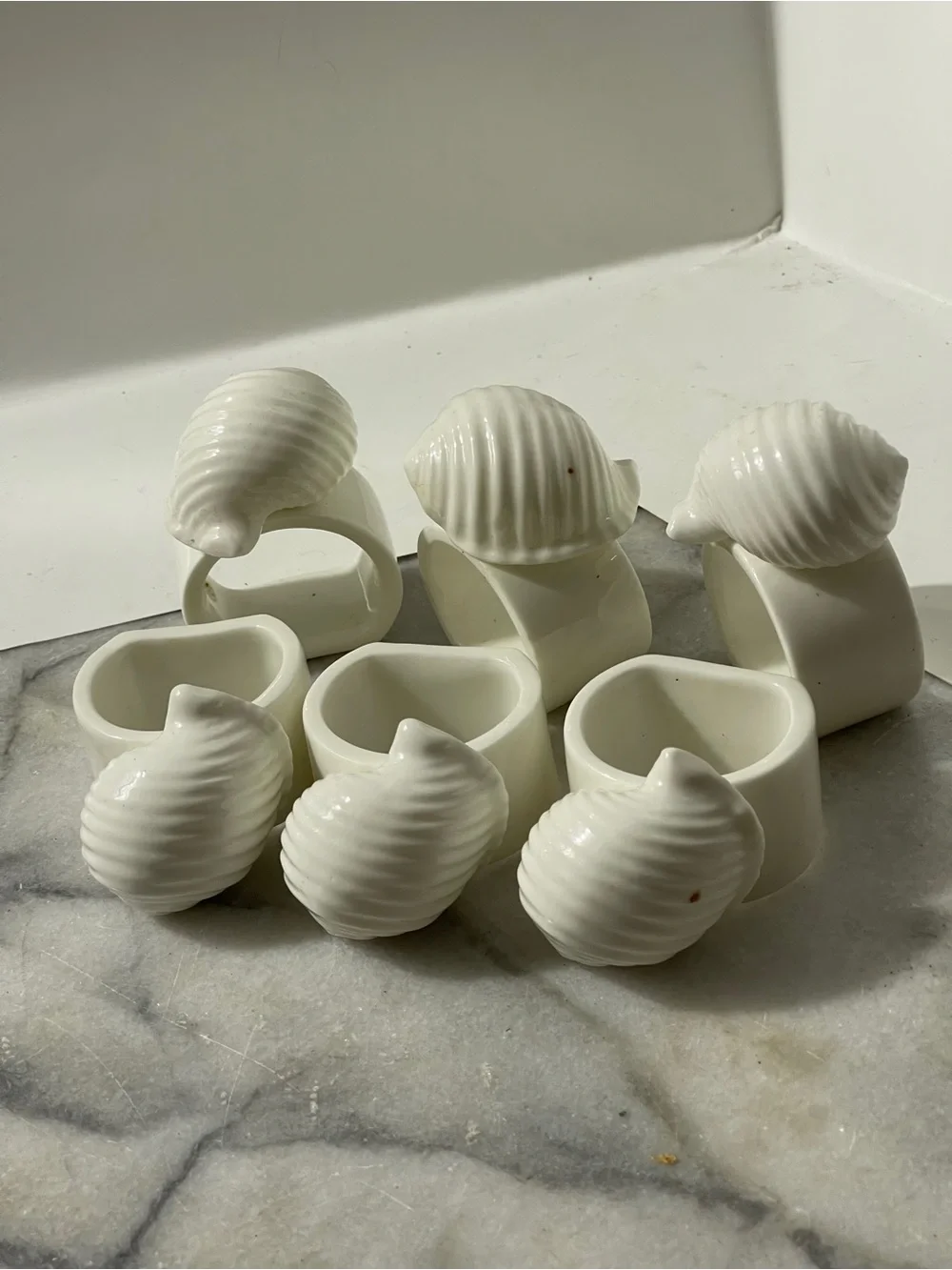White Ceramic Shell Napkin Rings - Set of 6